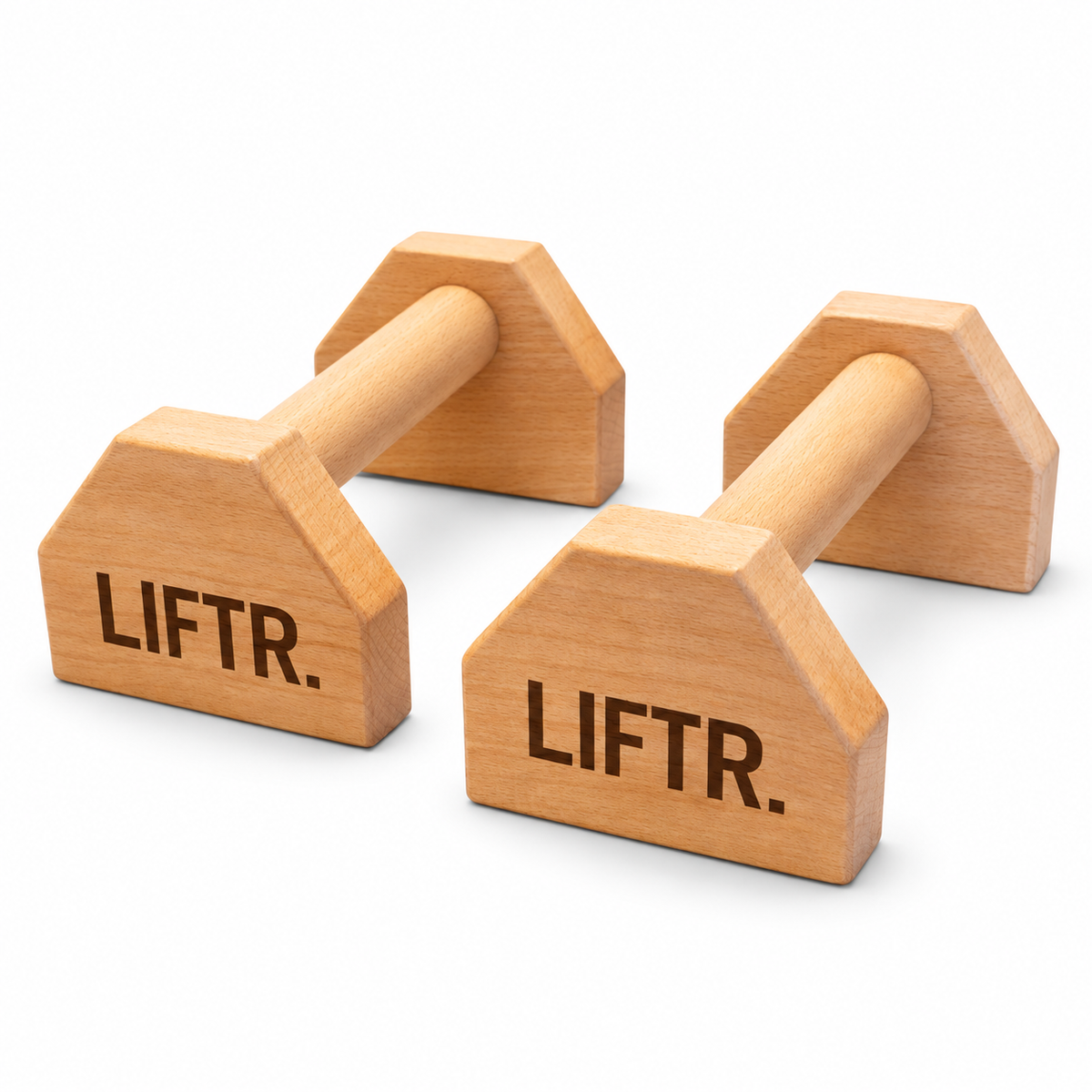 LIFTR wooden parallettes pair on a white background