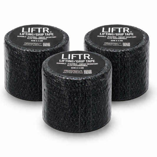 LIFTR lifting and grip tape pack of 3 rolls — 5cm x 4.5m black gym tape