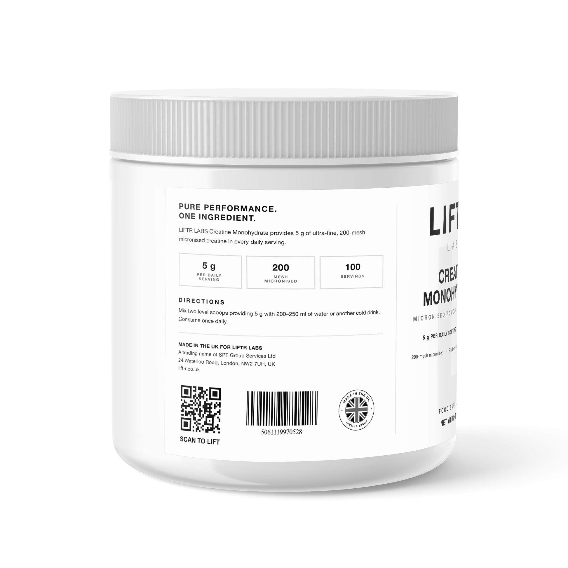 LIFTR LABS Creatine Monohydrate — directions and made in the UK