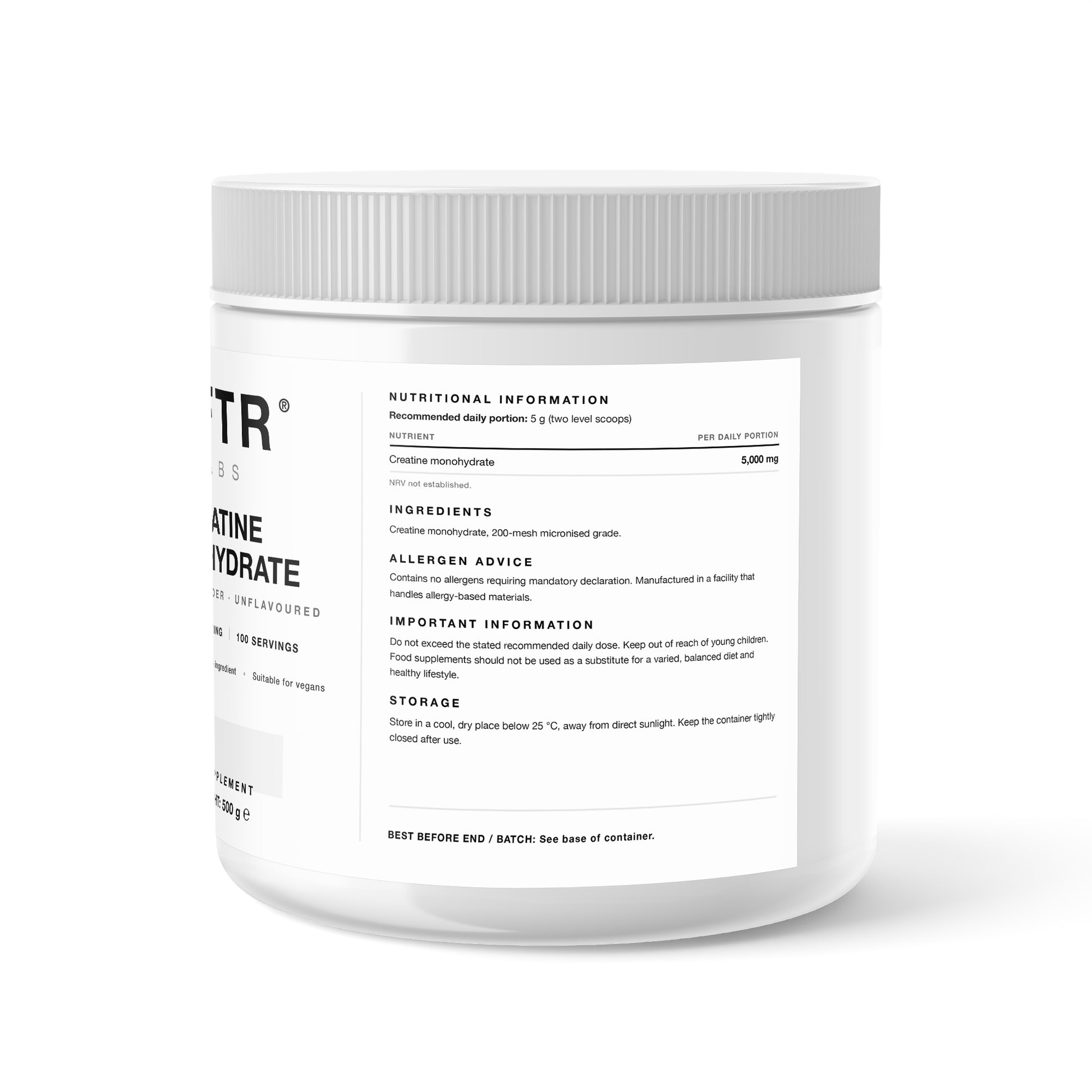 LIFTR LABS Creatine Monohydrate — nutritional information panel